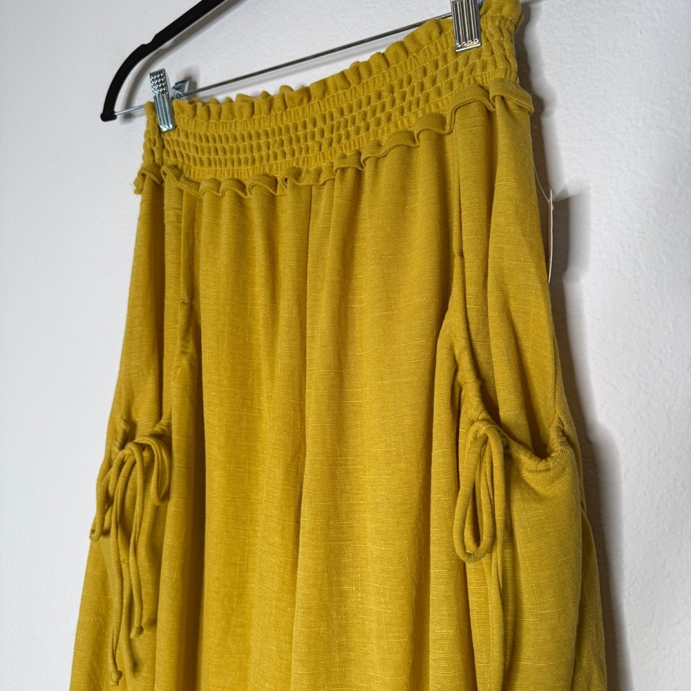 Free People Beach Mustard Balloon Harem Pants Ruched Ankles Pockets NWT Size XS - Picture 2 of 9